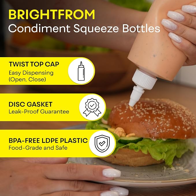 BRIGHTFROM Condiment Squeeze Bottles, 16 OZ Empty Squirt Bottle - Image 2