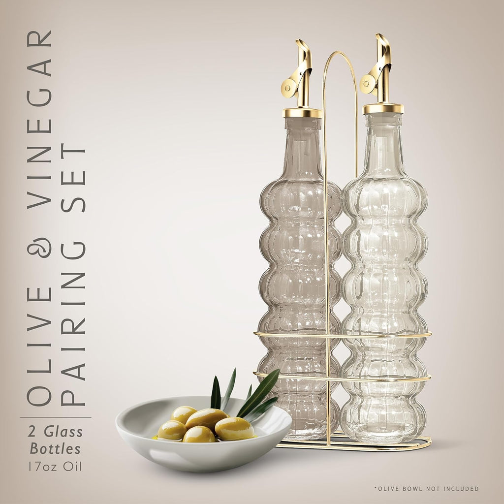 COOK WITH COLOR Glass Olive Oil Bottle Dispenser - 2 Pack- 17oz Oil and Vinegar Cruet - Olive Oil Carafe Decanter for Kitchen