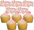 Ephlyn 24Pcs Rose Gold Happy Birthday Cupcake Toppers for Baby Shower, Kids, Boys, Girls Birthday & Anniversary Parties