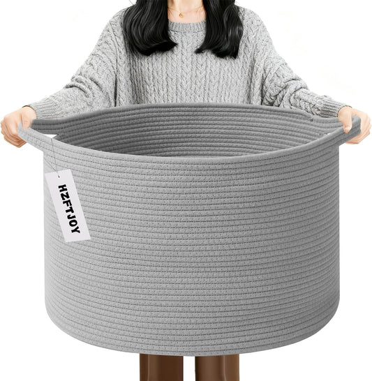 Large Blanket Basket for Organizing,115L Closet Organizers and Storage Bins Box for Shelves Woven Rope Storage Baskets,Living Room,Bedroom,Dorm,Laundry room (Light Grey)