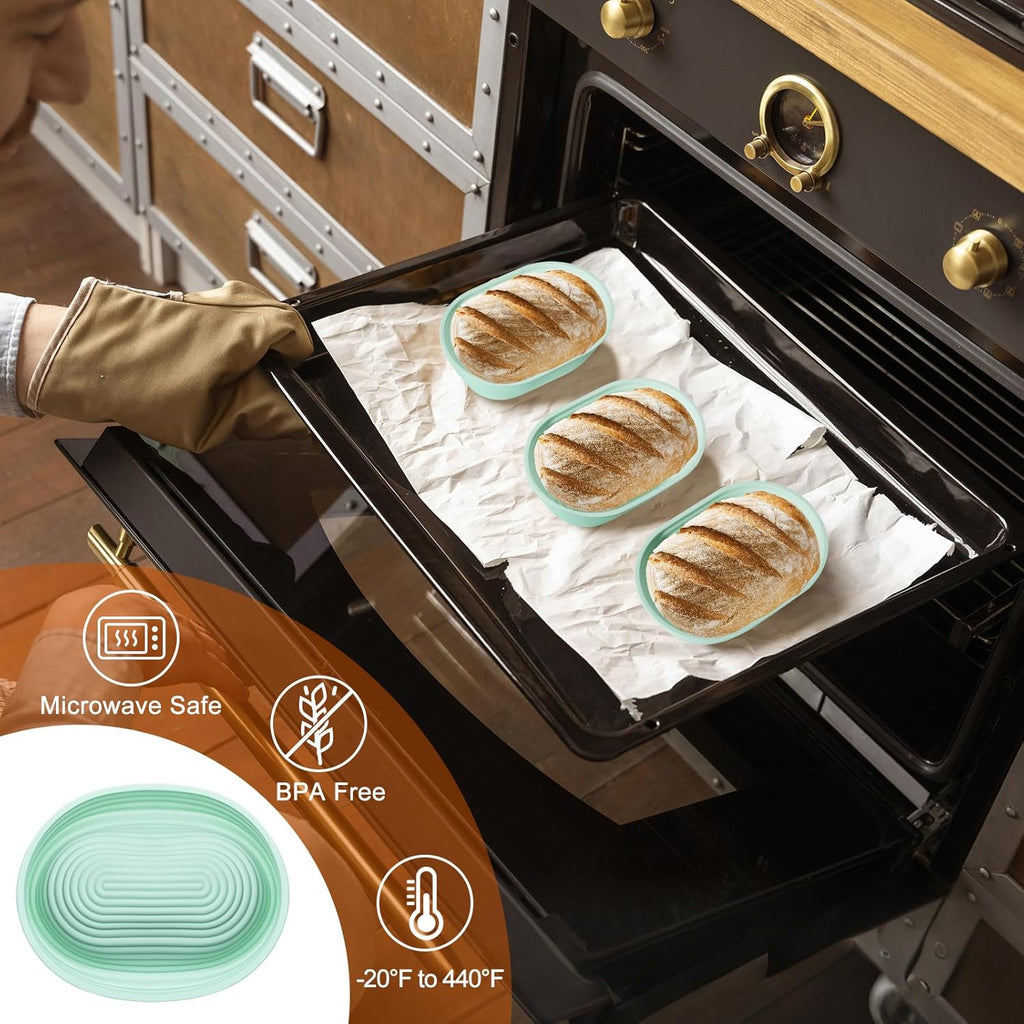Silicone Banneton, Sourdough Bread Baskets (Set of 6, 6.5 Inch), Oval Proofing Bread Bowls with Starter Kit, Bread Making Baking Supplies