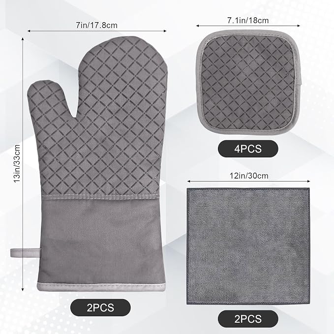 Oven Mitts and Pot Holders 8pcs Set, Cotton Oven Glove - Image 2