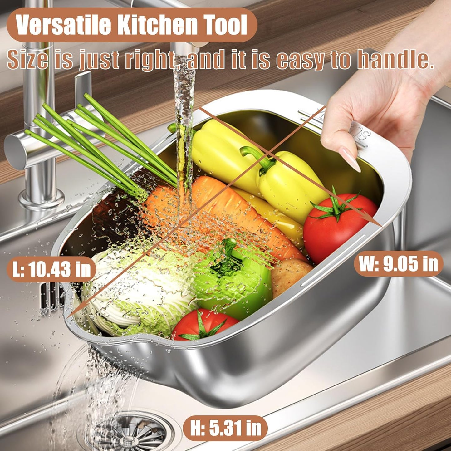 Rice Washer Strainer Bowl, Stainless Steel Washing Bowl whit Side Drainers, Versatile Square Quinoa Colander for Cleaning Rinsing Fruits, Vegetables, and Beans - Multifunctional Drain Basket