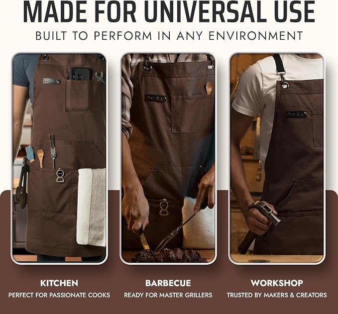 Asaya Chef and BBQ Apron with Bottle Opener and Hand Towel - 10oz Cotton Canvas - Image 7