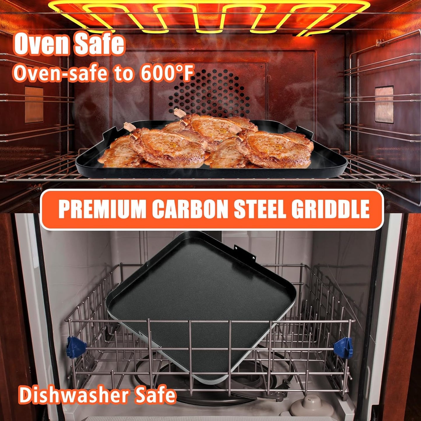 KEESHA 19.5" x 19.5" Premium Nonstick Carbon Steel Griddle with 2 Handles for for Recteq Pellet RT-590 RT-680 RT-700 Electric Pellet Smoker Grill, Taller Edges for Grilling and Stir-Frying