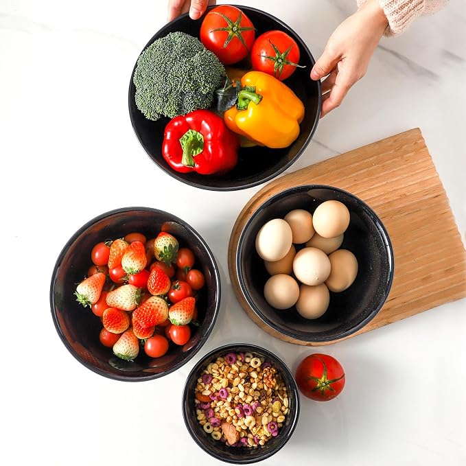 HASENSE Nesting Ceramic Mixing Bowls Set of 4, 2.5/1.5/1.0/0.5 Qt Black & Beige - Image 4
