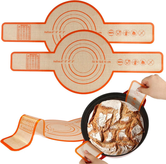 UBeesize 2 Pack Thickened Silicone Bread Sling, Reusable Sourdough Bread Baking Mat For Dutch Oven 2-8 Qrt, Non-Stick, Easy To Clean, With Extra Long Handles Bread Baking Sheet Liner.