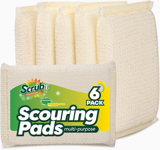 6 Scrub Sponges Kitchen by SCRUBIT, Multi-Purpose Scouring Pads, Non-Scratch Cleaning Sponges for Dishes, Pots & Non-Stick Cookware - Long Lasting Dish Scrubbers for Kitchen, Bathroom & More