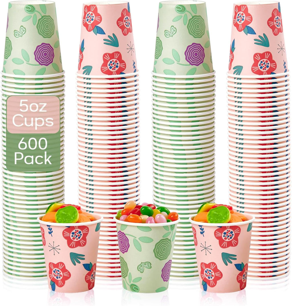 600 Pack 5 oz Paper Disposable Colorful Bathroom Small Mouthwash Espresso Cups for Party, Picnic, Travel and Events