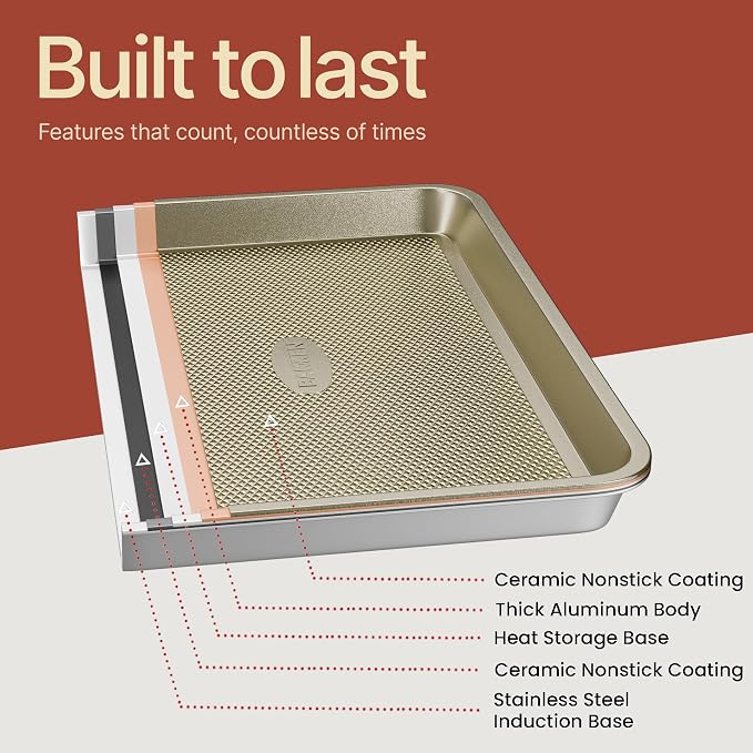 Diamond Bottom Cookie Sheet Set of 3, Nonstick Gold Carbon Steel Baking Pans - Image 9