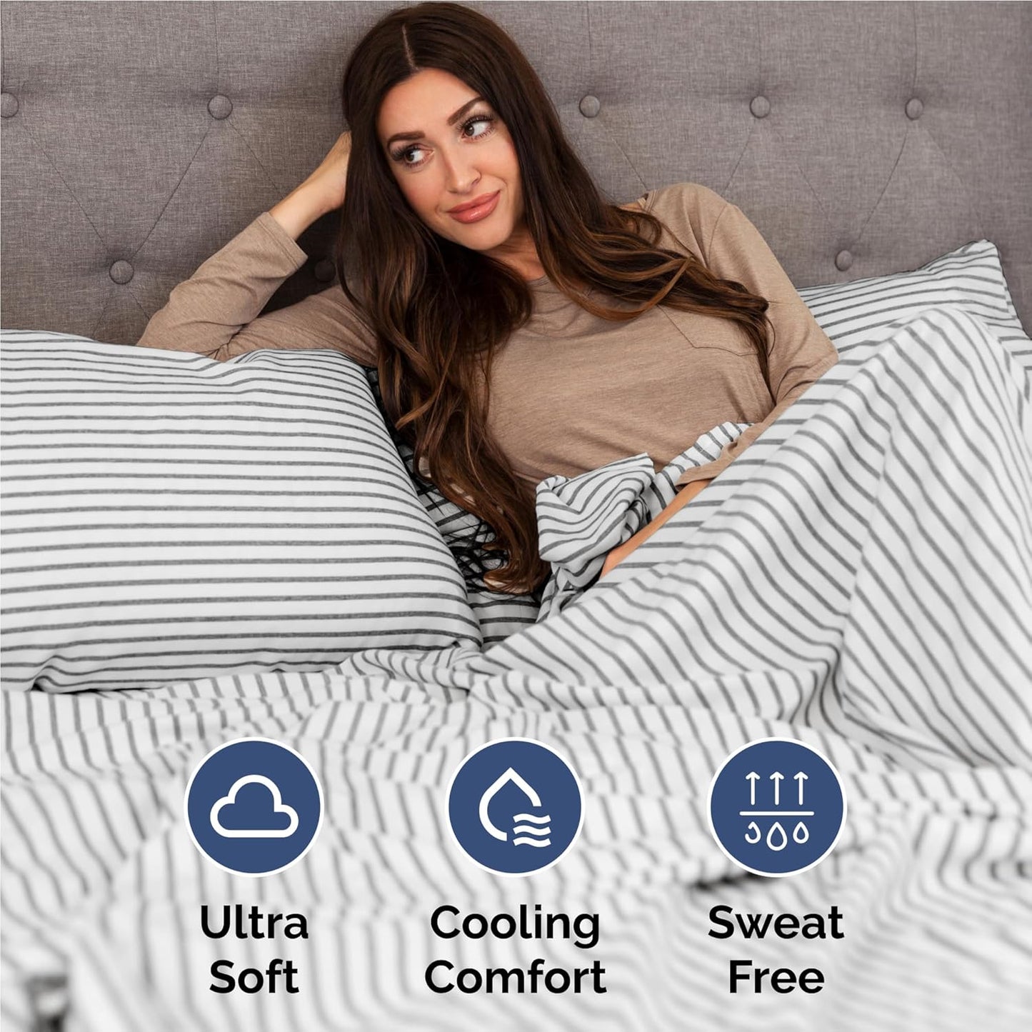 Twin XL Size 3 Piece Sheet Set - Comfy Breathable & Cooling Bed Sheets Set - Hotel Luxury Bedding for Women, Men, Kids, Teens, Boys & Girls - Deep Pockets and Wrinkle Free - Oeko-Tex - Grey Stripes 2
