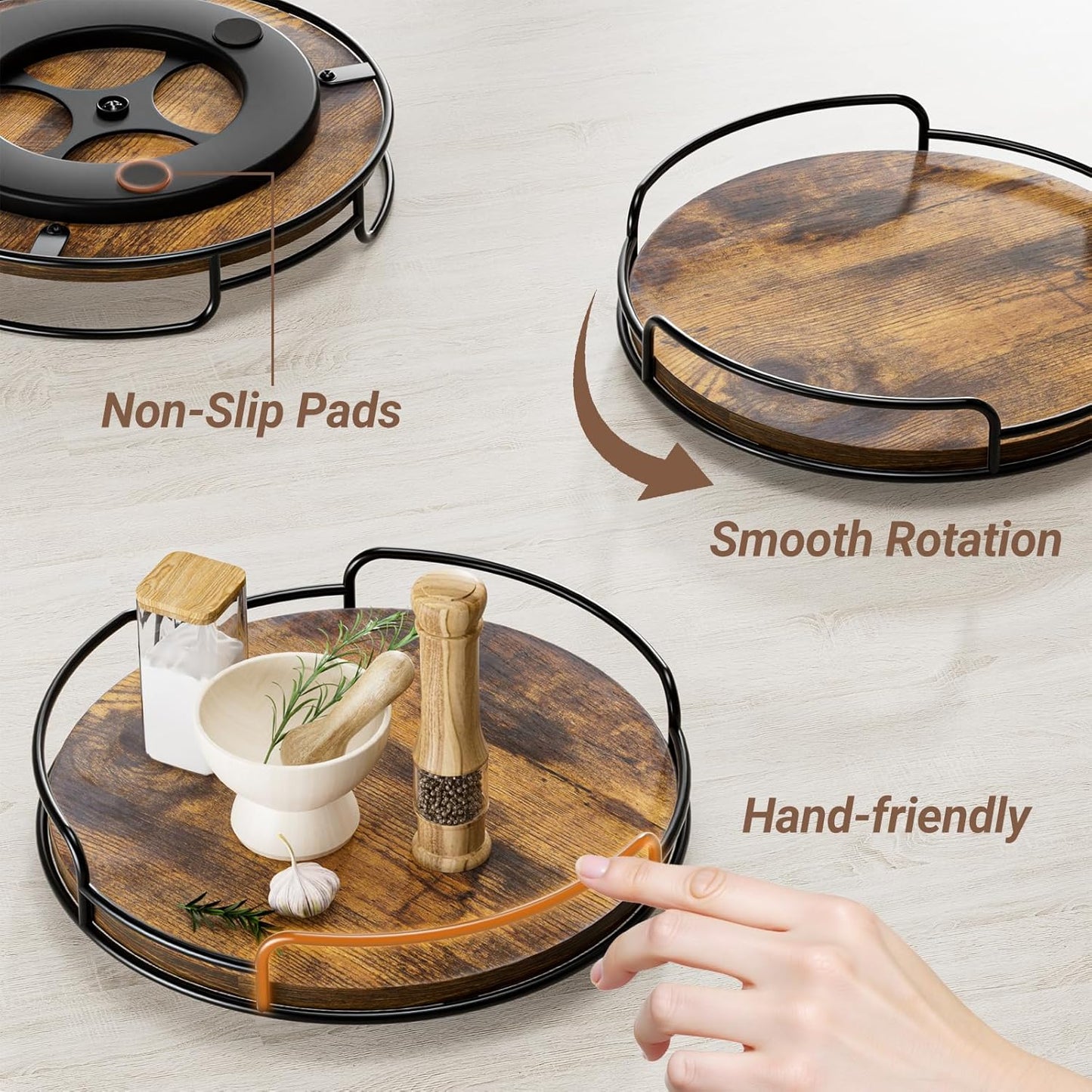 WOWBOX 10" Lazy Susan Organizer for Table Top Rotating Spice Rack Organizations Wood Lazy Susan Turntable Organizer for Cabinet Kitchen Pantry Countertop Bathroom Vanity