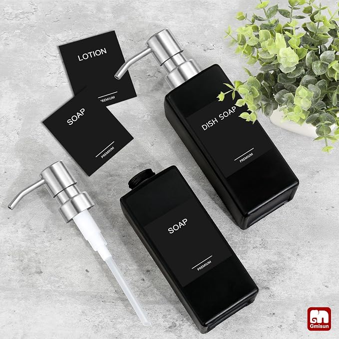 GMISUN Black Soap Dispenser, Hand Soap Dispenser Bathroom, 12 fl oz/350ml Glass - Image 6