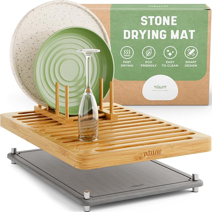 NIUM Stone Drying Mat for Kitchen Counter & Bamboo Rack by Elevateyoureveryday