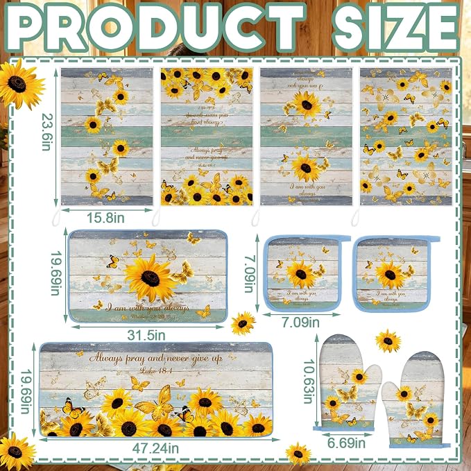 Fourluoo 10 Pcs Sunflower Kitchen Decor and Accessories Set Sunflower Kitchen - Image 3