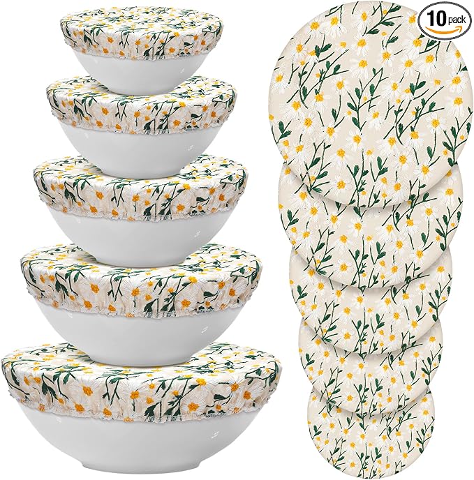Patelai 10 Pcs Bowl Covers Reusable in 5 Size Stretch Cloth Fabric Elastic Food by Patelai