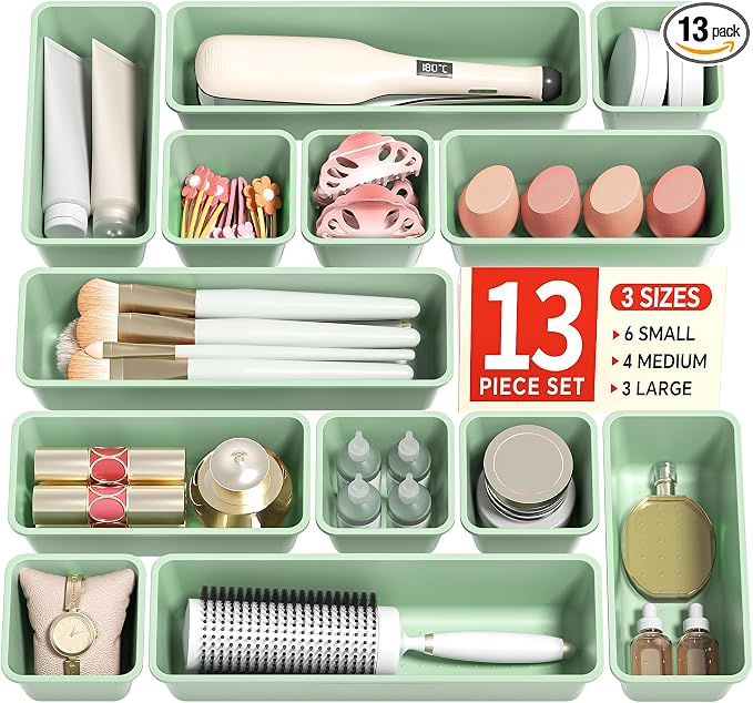 Canfanni 13 Pack Plastic Drawer Organizers Set, 3 Sizes Desk Drawer Organizer by Canfanni
