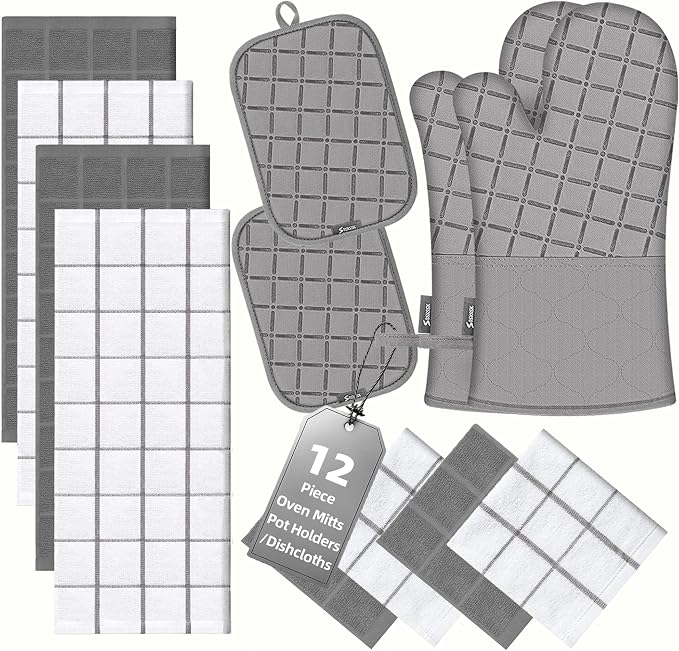 Oven Mitts Kitchen Towels and Dishcloths Pot Holders Sets, Oven Gloves Kitchen by BSKSSK