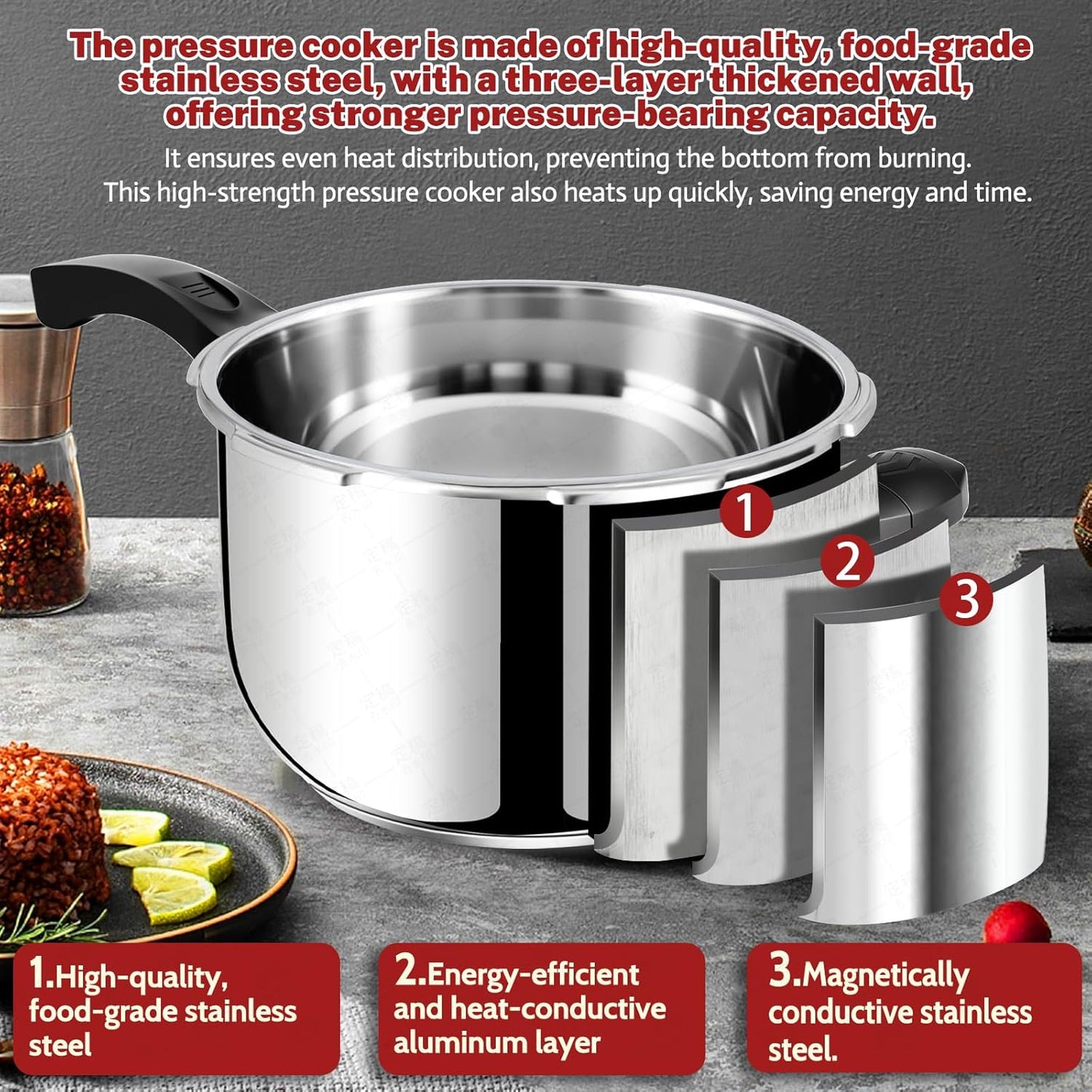 Stainless Steel Pressure Cooker 10 Quart All Stovetops Induction Compatible Food Grade Heavy Duty Multi Safety System Durable Body Handle for Home and Commercial Use, Deeluban
