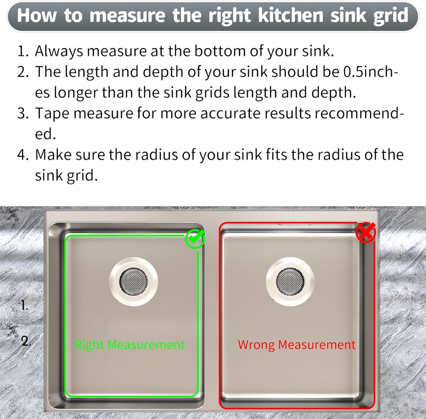 2Pack Stainless Steel Sink Protectors for Kitchen Sink, 13.12’’x11.6’’ Sink Protector Grid with Rear Drain, Rust Resistant Sink Grate for Bottom of Kitchen Sink with 2Pack Sink Drain Strainer