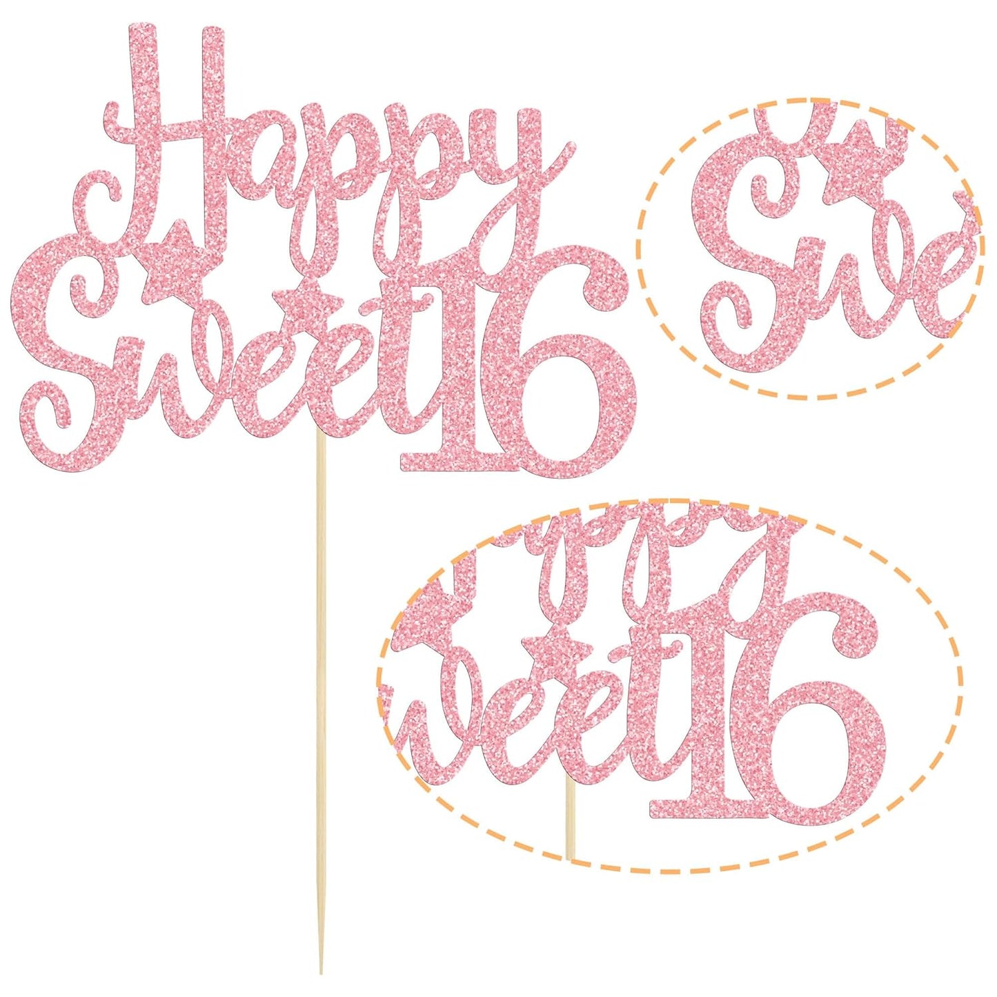 Gyufise 1Pc Pink Glitter Happy Sweet 16 Cake Topper 16th Birthday Cake Topper Sweet 16 Decorations 16th Birthday Decorations