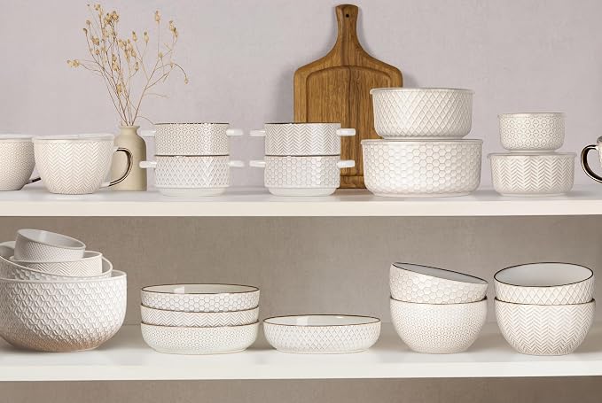 KooK Serving Bowls, with Lids, Ceramic Nesting Bowls, Microwave and Dishwasher - Image 5