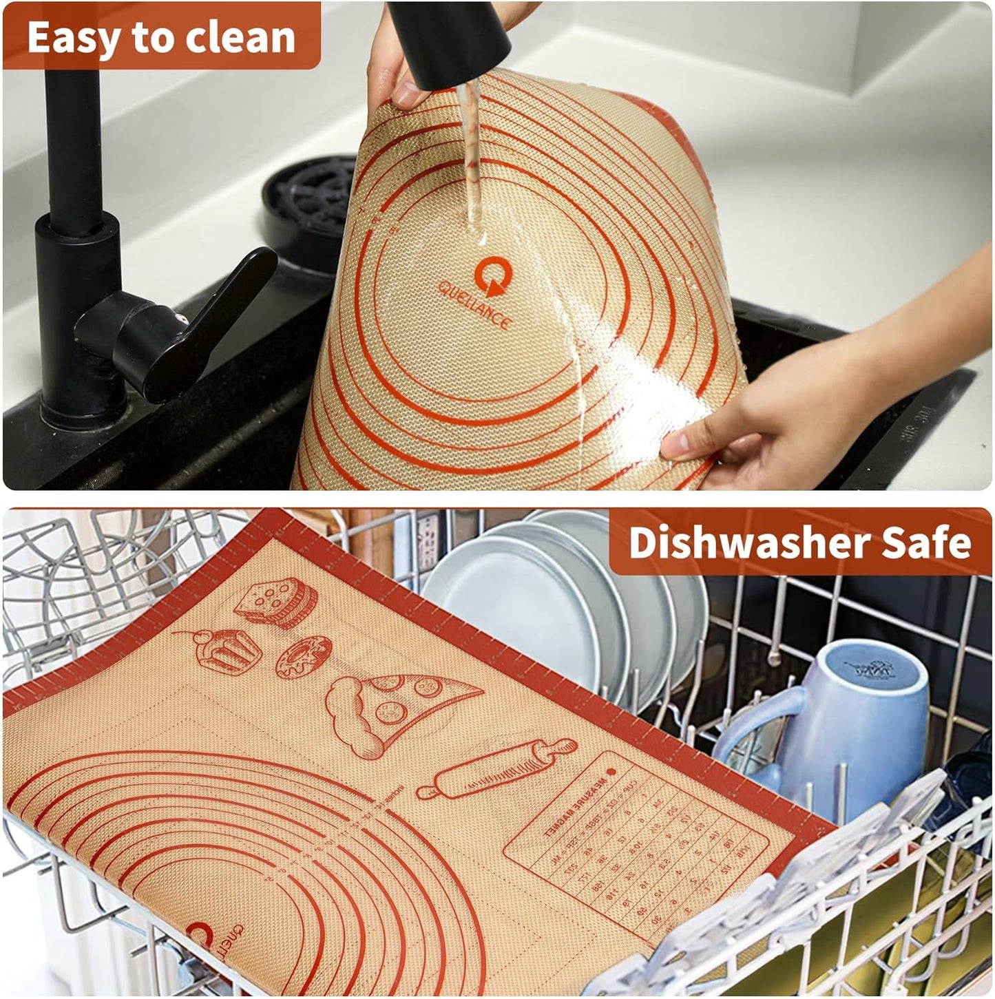 Silicone Baking Pastry Dough Mat - 26x16Inch Extra Large Cookie Bread Rolling Mats Sheet, Nonstick Kitchen Counter Kneading Board, Thick Reusable Pie Cookies Pizza Fondant Making Matt with Measurement