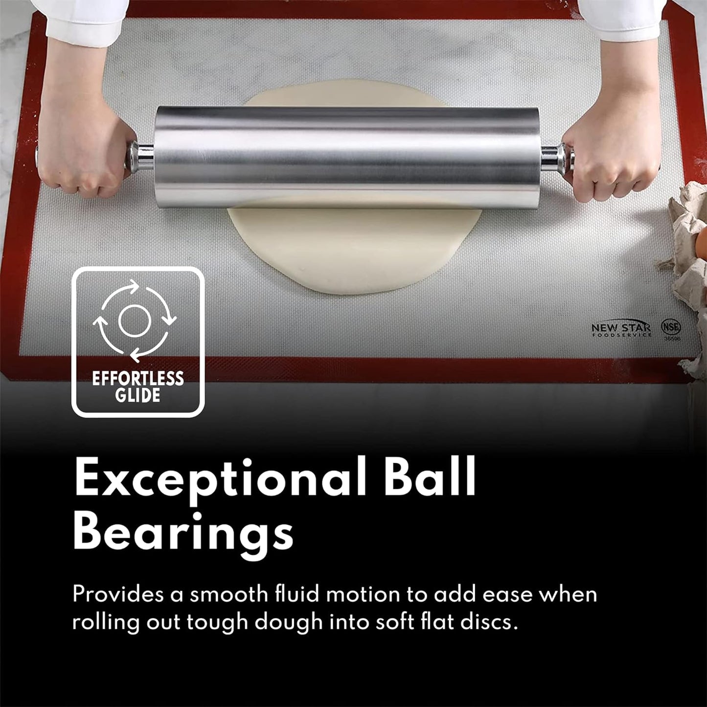 New Star Foodservice Extra Heavy Duty Restaurant Aluminum Rolling Pin, 18", Silver