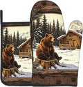 Vintage Oven Mitts and Pot Holders Sets Rustic Cabin Kitchen Gloves Bear Hot by DZGlobal