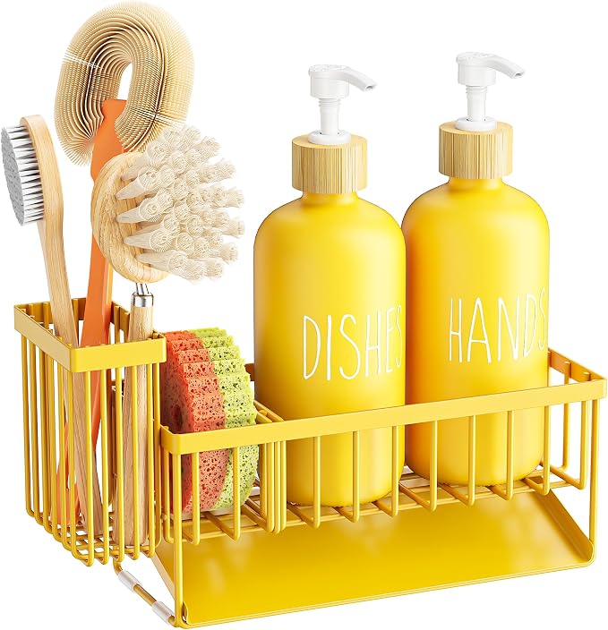 Cisily Yellow Dish Soap Dispenser Set, 16 fl Oz Dual Kitchen Soap Dispensers - Image 2