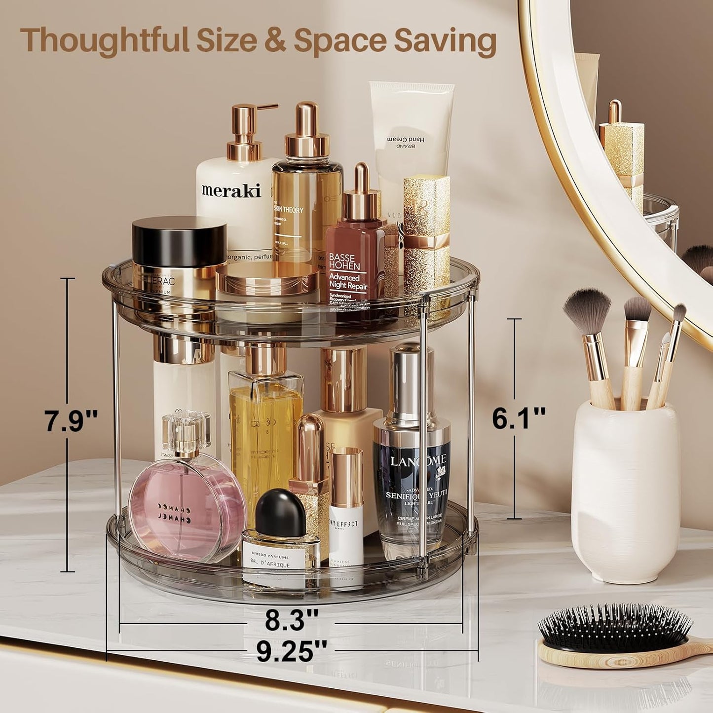 LAMU 2 Tier Lazy Susan Turntable Organizer 9.25'' Rotating Spice Rack Organization for Cabinet, Kitchen, Pantry, Countertop, Bathroom, Vanity, Medicine Cabinet Organizer, Grey