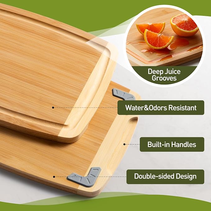 Bamboo Cutting Board Set Non Slip Feet Over Sink Men Husband Birthday Christmas - Image 4