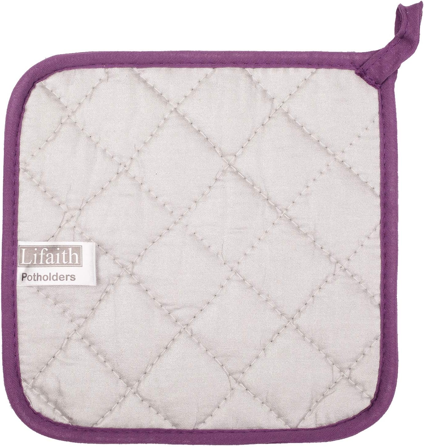 100% Cotton Kitchen Everyday Basic Terry Pot Holder Heat Resistant Coaster Potholder for Cooking and Baking Set of 5 Grape