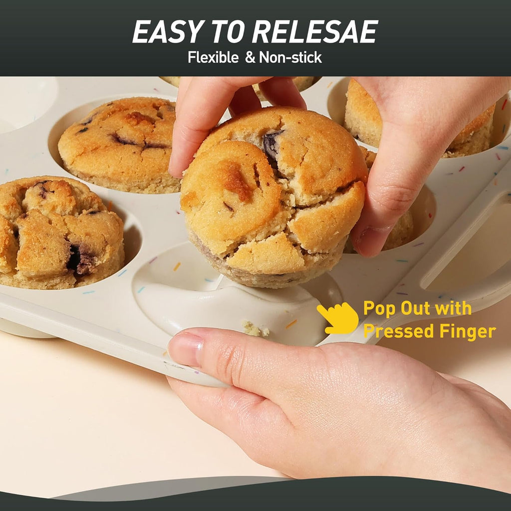 2 Packs 12 Cups Silicone Muffin Pan for Baking with Metal Reinforced Frame Regular Size Cupcake Pan Tray Chocolate Egg Pizza Bites Oven Top Cookie Molds Muffin Tin Tart Pans Sheet Set Bakeware Liner