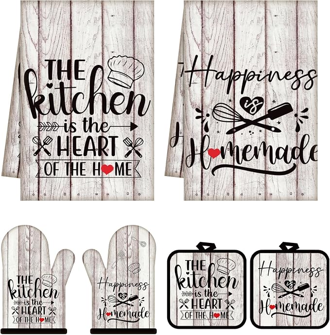 Sratte 6 Pcs Kitchen Decor Accessories Set Farmhouse Towels Pot Holders Oven by Sratte
