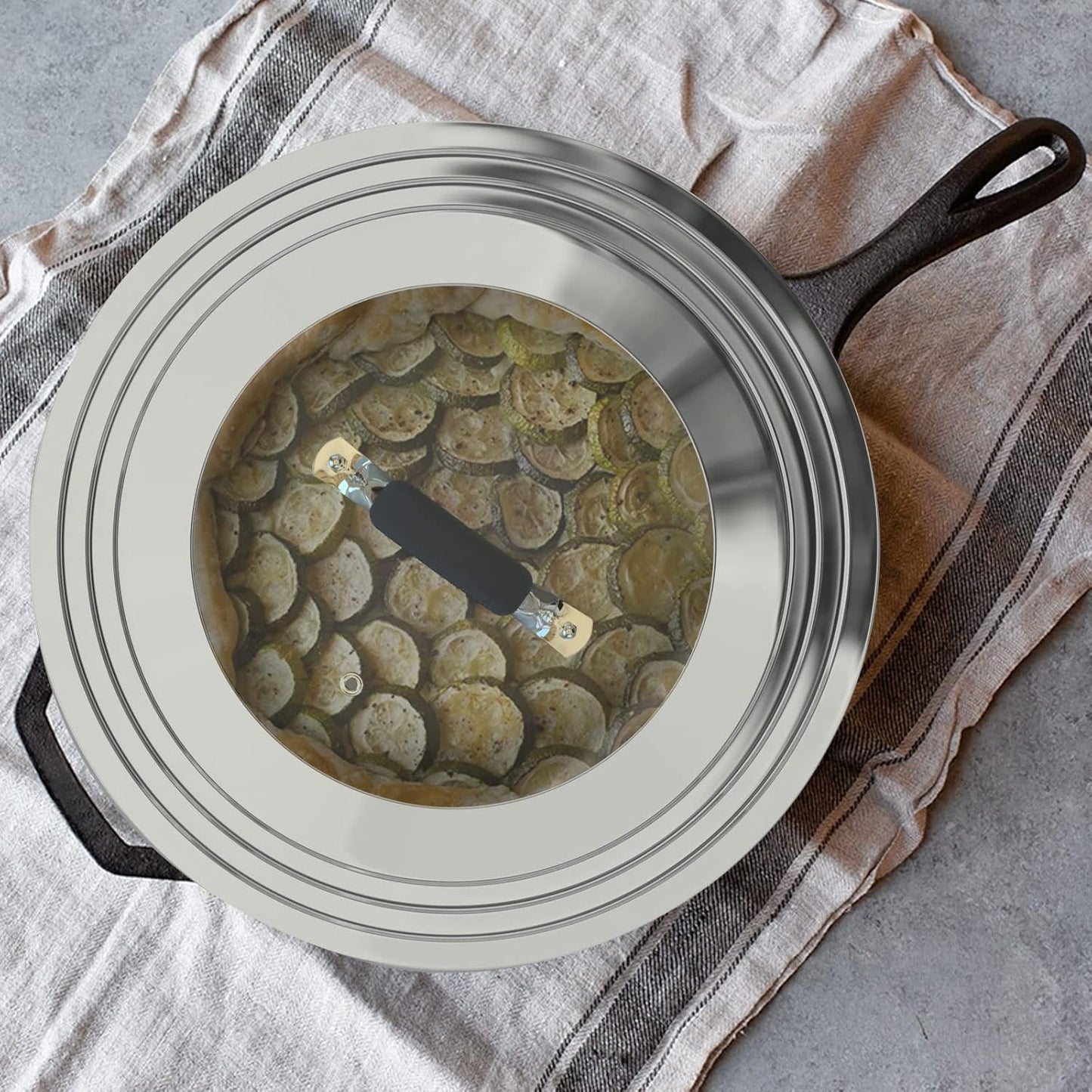 Universal Pans Pots Lid Cover Fit All 8.25 Inch to 12 Inch Pots/Pans/Woks Stainless Steel and Glass Lid with Heat Resistant Knob, Black