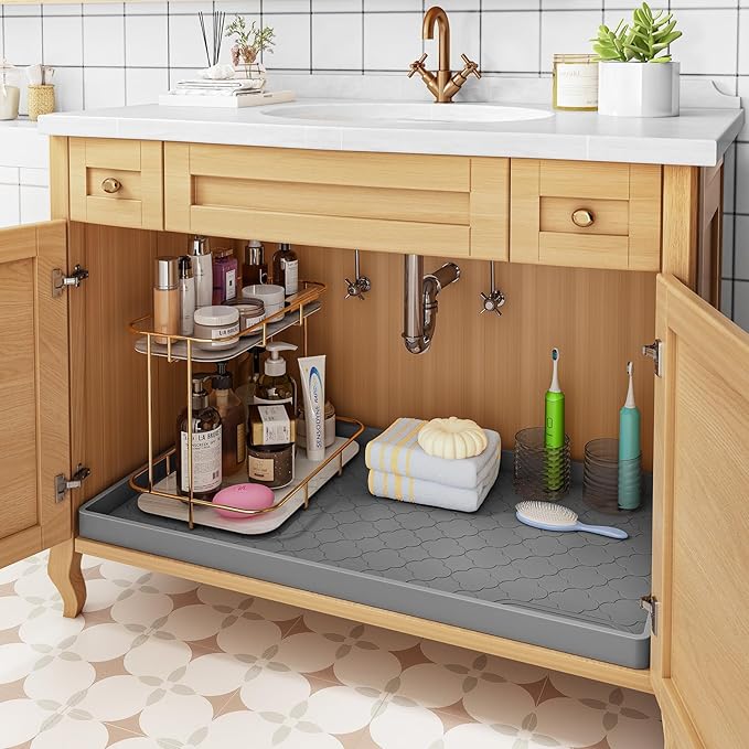 Jin&Bao Waterproof Under Sink Mat 31" x 22", Thick Silicone Mat Cabinet - Image 5