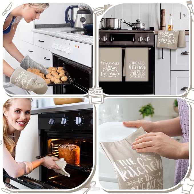 Sratte 6 Pcs Kitchen Decor Accessories Set Farmhouse Towels Pot Holders Oven - Image 6