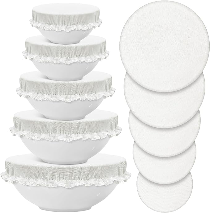 Patelai 10 Pcs Bowl Covers Reusable in 5 Size Stretch Cloth Fabric Elastic Food by Patelai