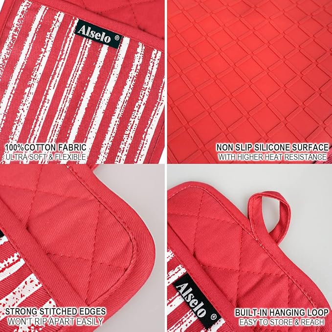 Alselo Silicone Pot Holders Set of 3 Heat Resistant & Non Slip Potholders - Image 3