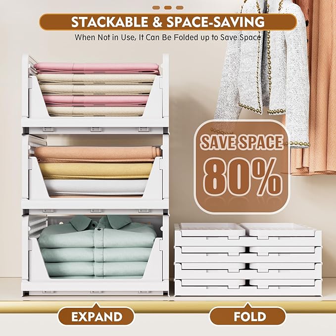 SNSLXH 8 Pack Stackable Closet Storage Bins, Space-Saving Wardrobe Organizer - Image 4