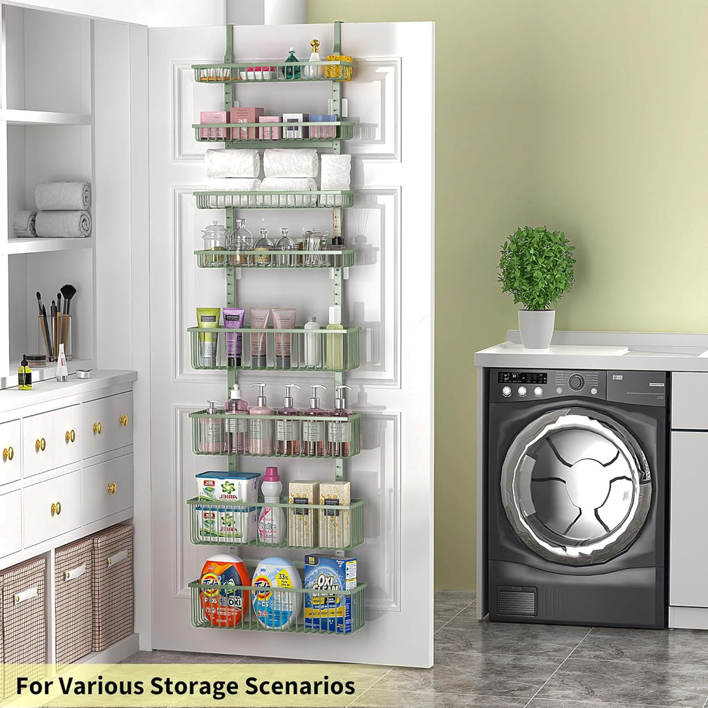Moforoco Sage Green Over The Door Pantry Organizer, Pantry Door Organizer Shelves, Kitchen Organizers and Storage, Hanging Basket Wall Spice Rack Seasoning Shelves