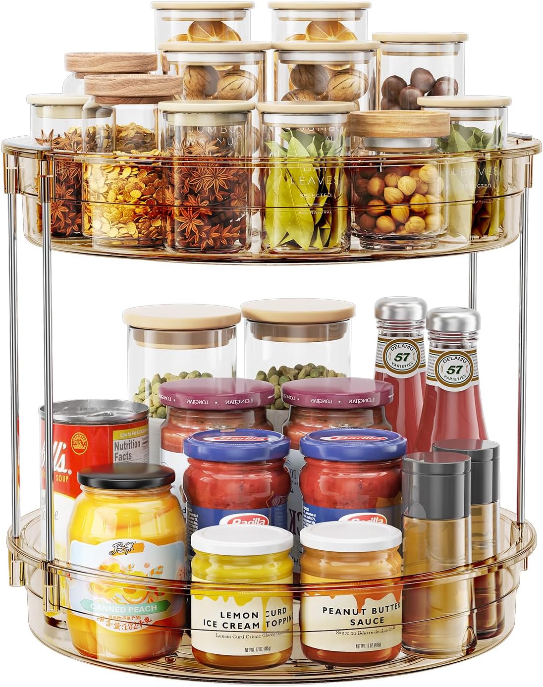 LAMU 12inch 2 Tier Lazy Susan Turntable Organizer Rotating Spice Rack Organization for Cabinet, Kitchen, Pantry, Countertop, Bathroom, Vanity, Medicine Cabinet Organizer, Amber