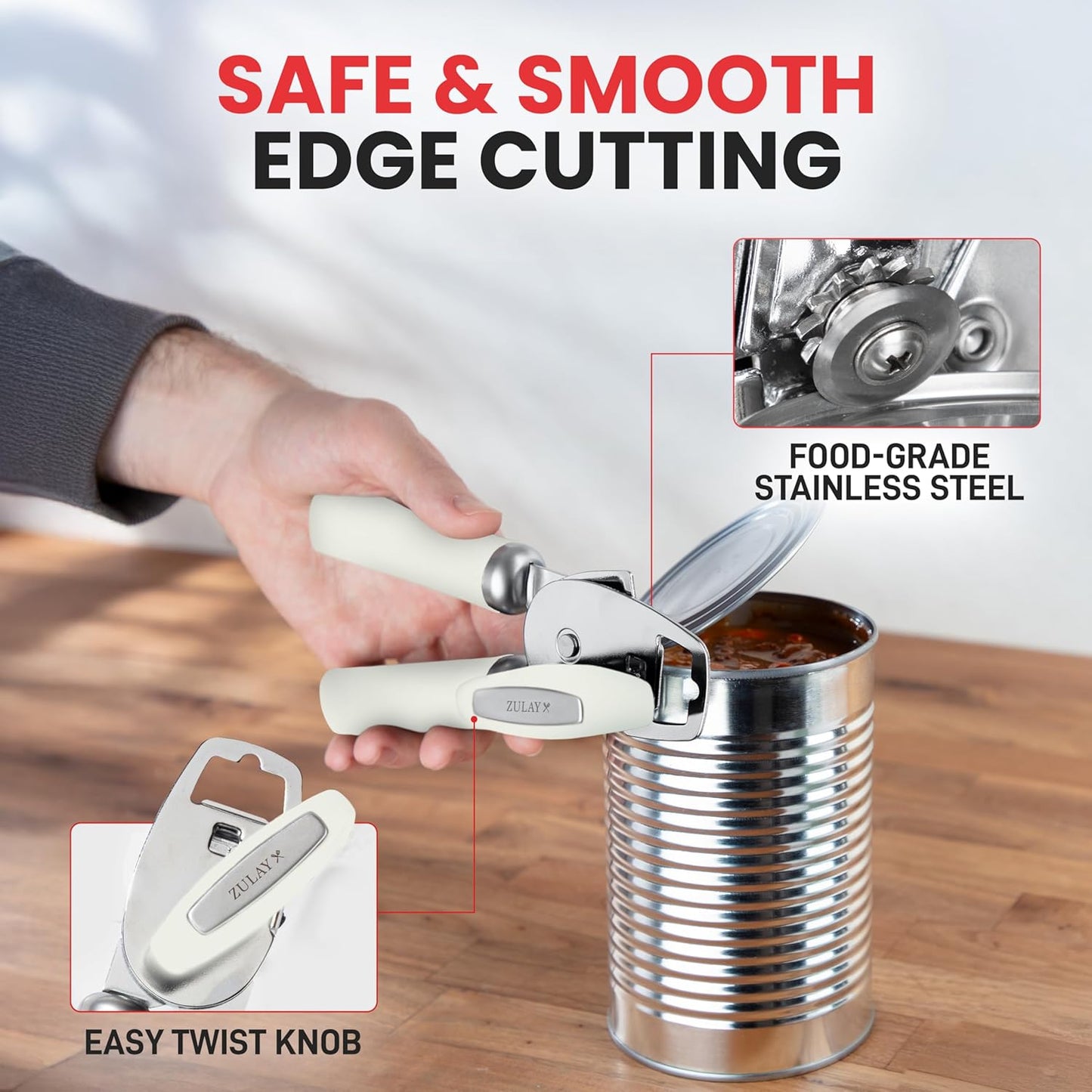 Zulay Kitchen Heavy Duty Stainless Steel Can Opener Manual with Bottle Opener - Rust Proof Manual Can Opener With Turn Knob & Soft Grip Handles