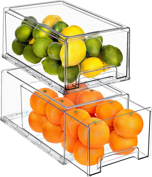 Sorbus Large Clear Storage Drawers (2 Pack) – Stackable Pull-Out Storage Bins with Handles, Slide Out Organizer Drawers for Pantry, Fridge, Kitchen – Stackable Acrylic Storage Bins