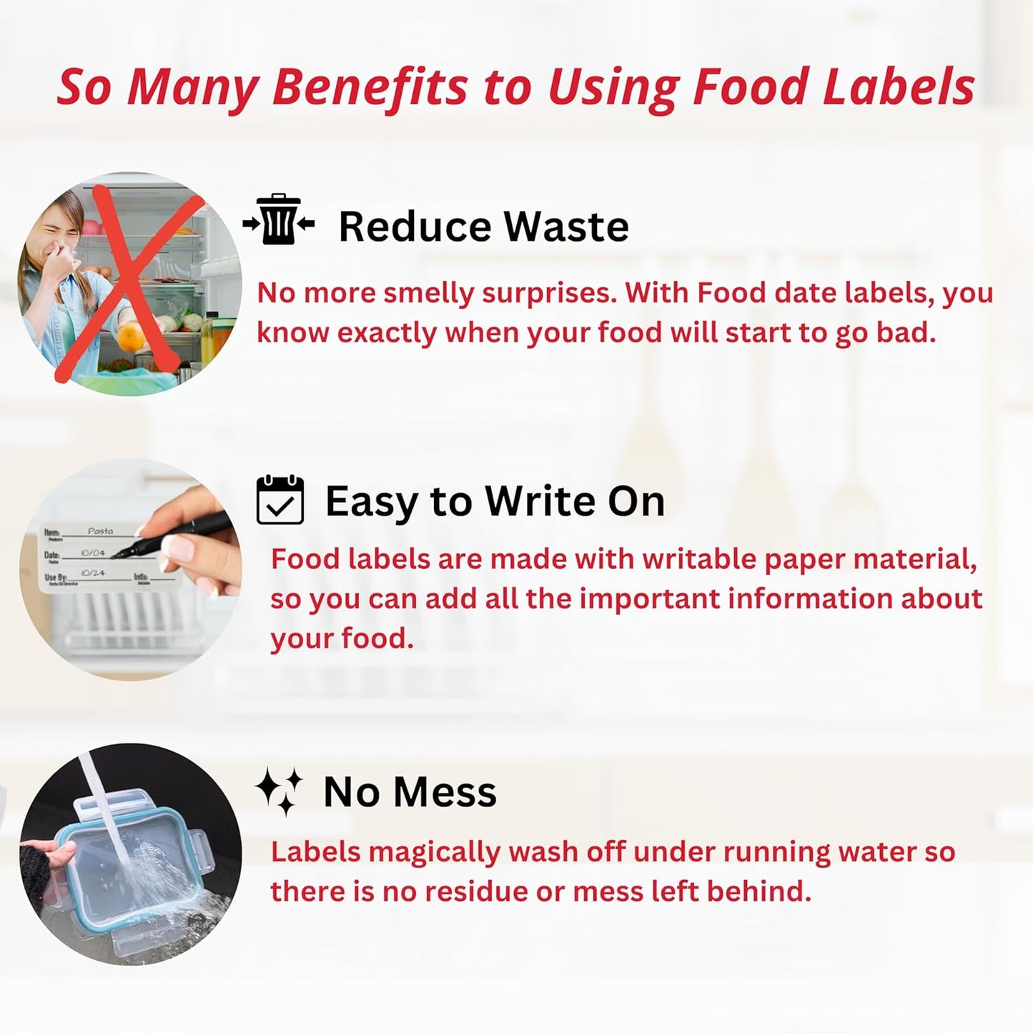 2x1 Dissolvable Food Labels, 250 Label Stickers, Bottle Labels for Storage Bins, Sticker Labels for Food containers, (250, Green)
