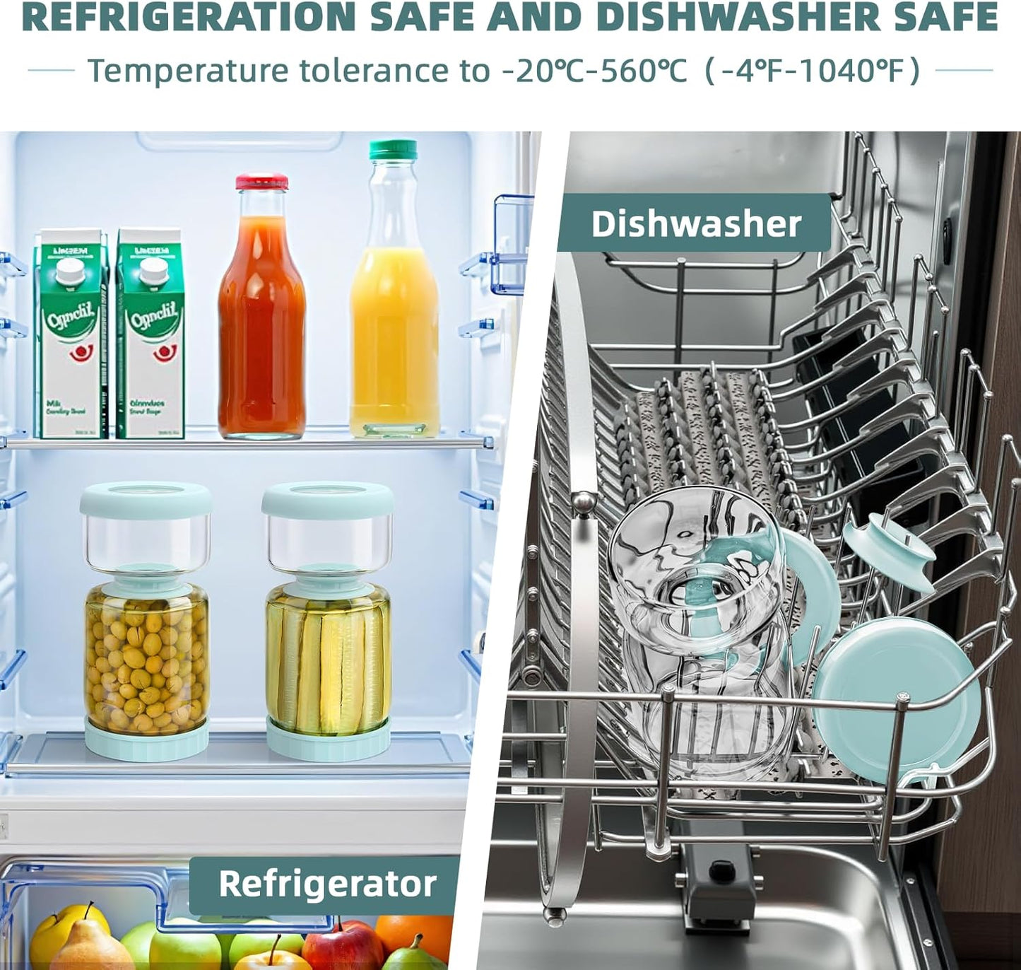 Luvan Hourglass Pickle Jar with Strainer Flip - 46oz Glass Container for Pickles, Olives & Jalapenos, Leakproof Airtight Lid, BPA-Free Juice Separator, Dishwasher Safe Storage Solution