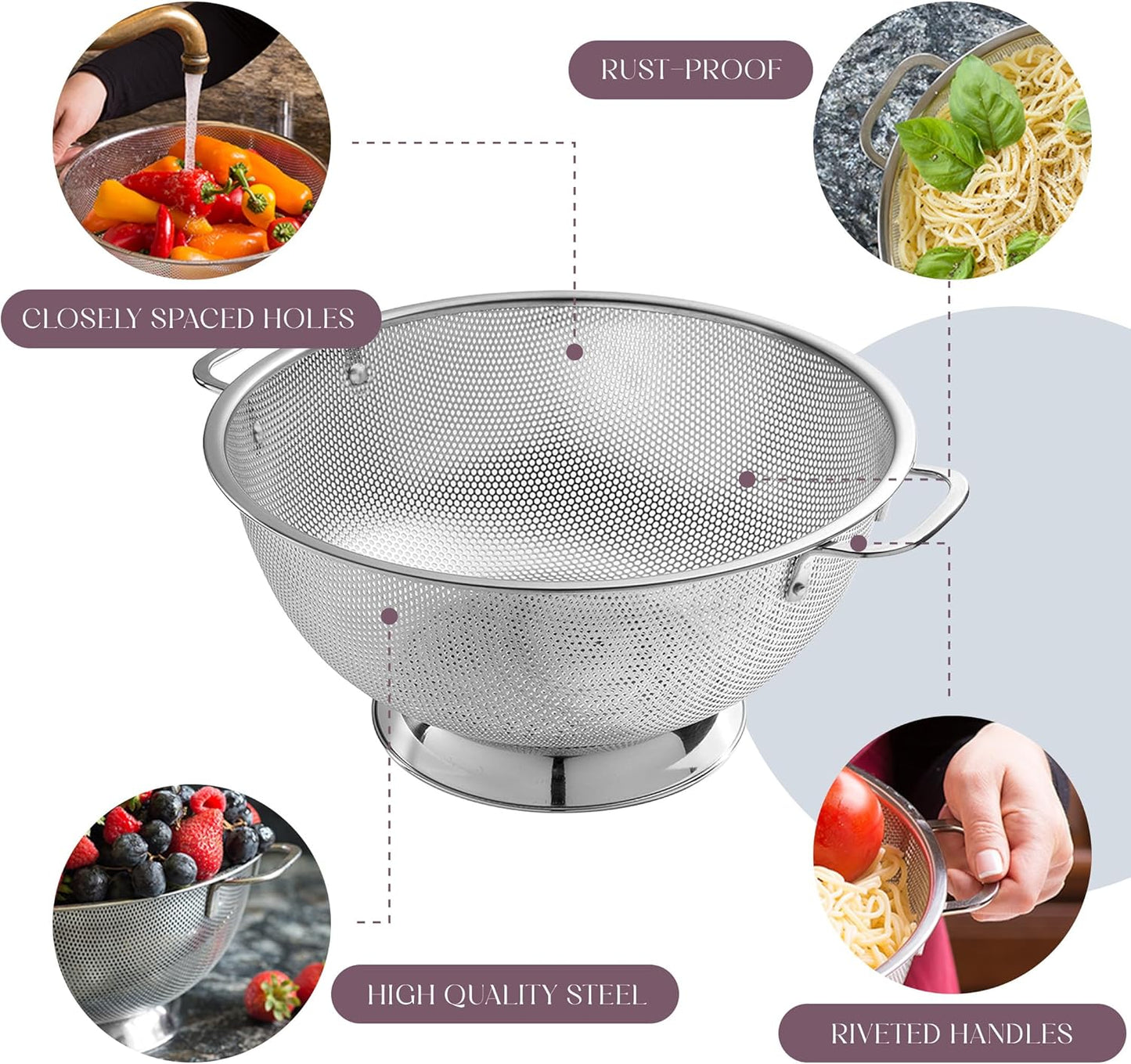 Bellemain Micro-perforated Stainless Steel Colander-Dishwasher Safe (3 QT and 5 QT)