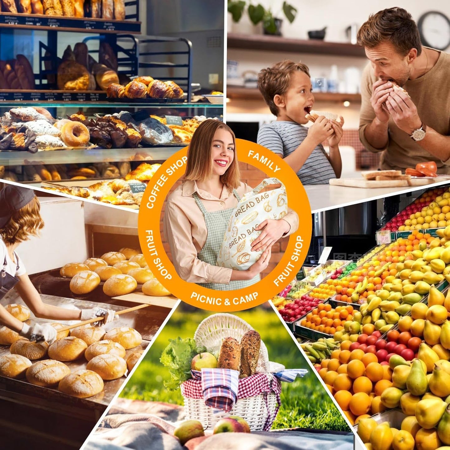 Mosucoirl Beeswax Bread Bags 2 Pack, Reusable Bread Storage Boxes for Homemade Sourdough, Cotton Food Bags Loaf Containers to Keep Fresh Large (Bread Pattern)