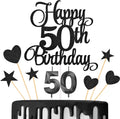 50th Birthday Cake Decorations, 50th Birthday Candles Cake Numeral Candles and Glitter Happy 50th Birthday Cake Toppers Set for Birthday Party Supplies (Black)